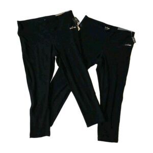 NWT (2) Sz Small Spalding Crop Women's Black Leggings Tight Wicking Pocket